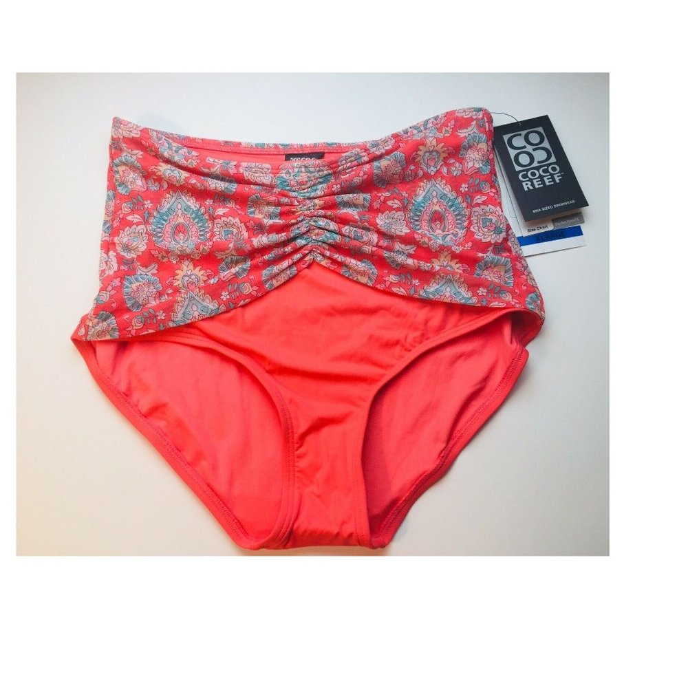 COCO REEF Printed High-Waist Women's Bikini Bottoms, Tangerine Size: L - Picture 3 of 5